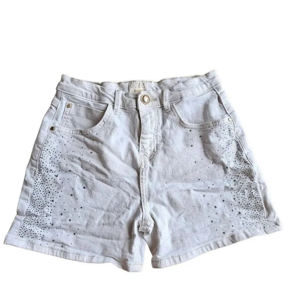 Vintage Guess Sz 16Y girls juniors white Rhinestone jean shorts